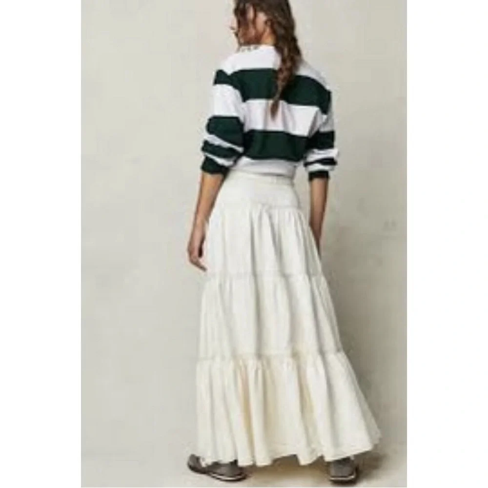 We The Free Dreamweaver Button-Front Cream Denim Maxi Skirt L - Picture 3 of 9